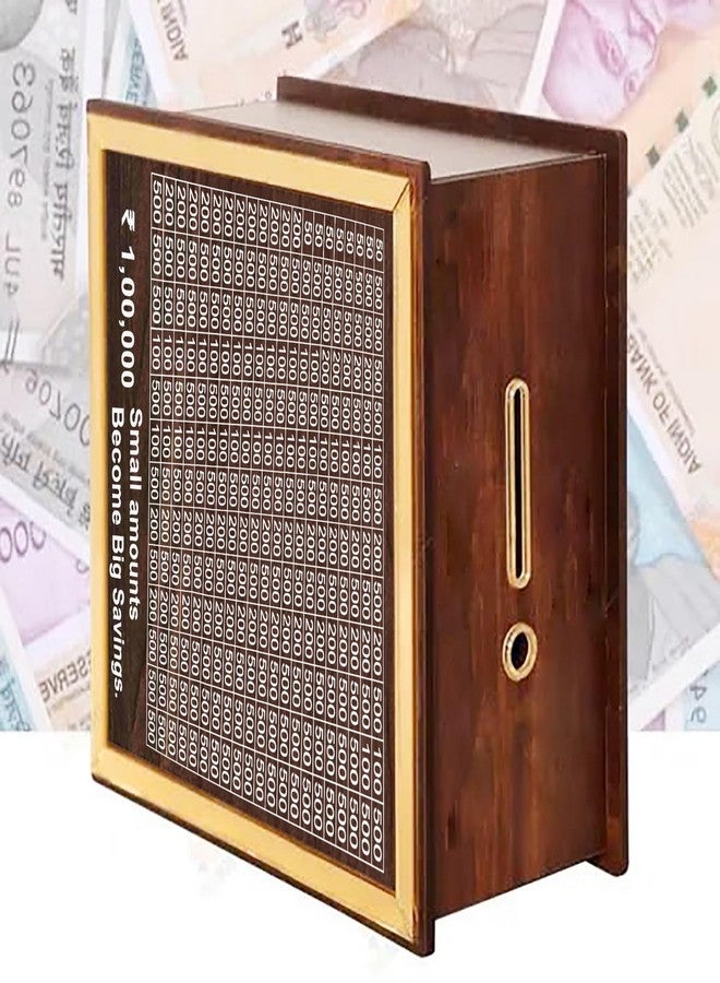 ADK Wooden Asian Money Saving Box with Grid Chart, 1,00,000 Savings Tracker, Brown and Gold - Image 4